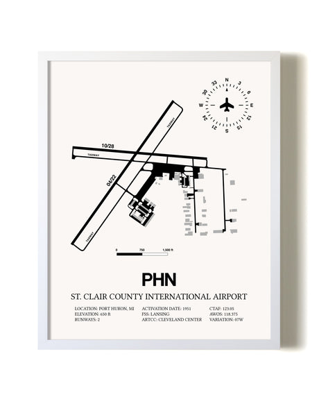 St. Clair County International Airport airport map poster in oak frame