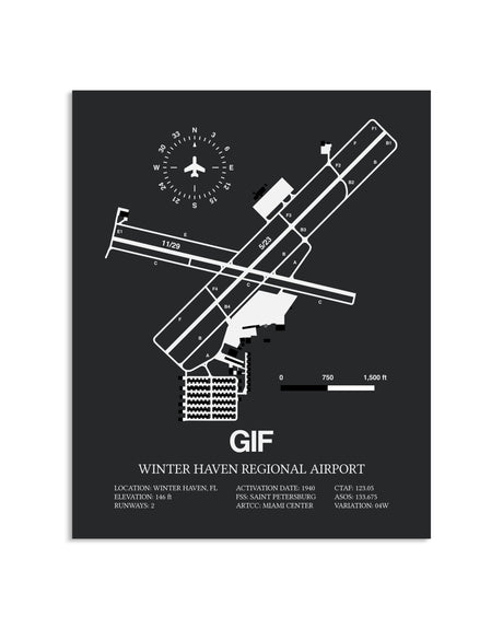 Gray Framed Winter Haven Regional Airport layout wall art poster