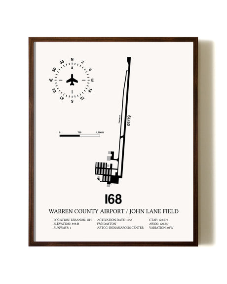 Warren County Airport / John Lane Field aviation print in walnut frame