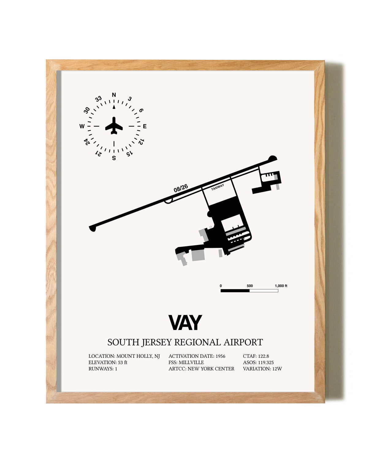 South Jersey Regional Airport framed print in natural wood frame