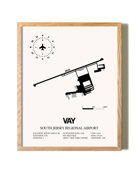 South Jersey Regional Airport framed print in natural wood frame