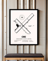 Okeechobee County Airport framed poster displayed in an airplane hangar