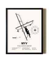 Framed Yuba County Airport wall art poster in black frame