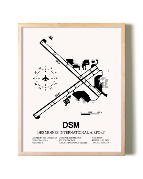 Des Moines International Airport framed wall art in white frame
