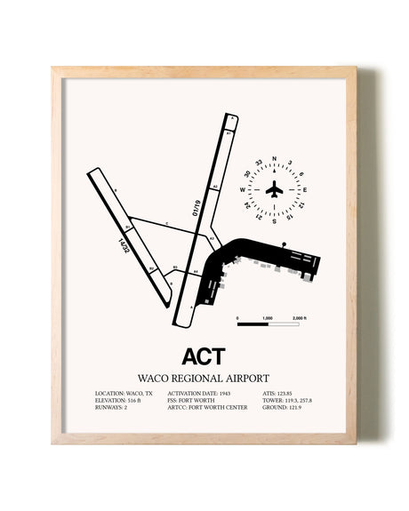 Waco Regional Airport framed wall art in white frame