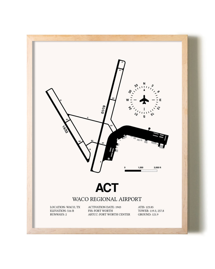 Waco Regional Airport framed wall art in white frame