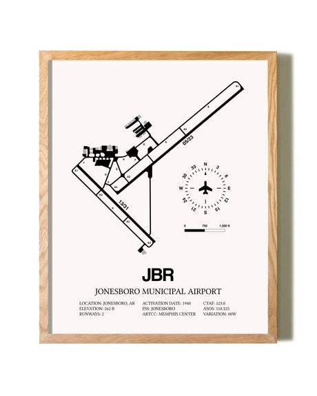 Jonesboro Municipal Airport framed print in natural wood frame