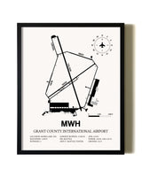Framed Grant County International Airport wall art poster in black frame
