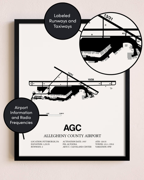 Framed Allegheny County Airport layout wall art poster