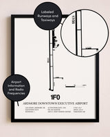 Framed Ardmore Downtown Executive Airport layout wall art poster
