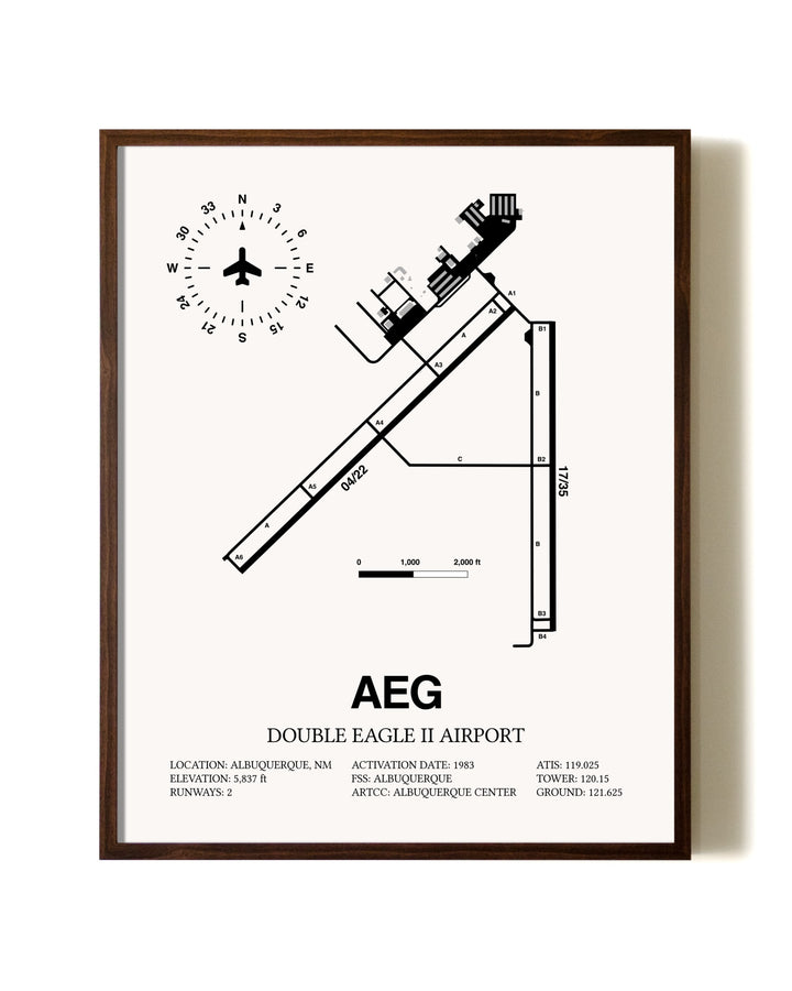 Double Eagle II Airport aviation print in walnut frame