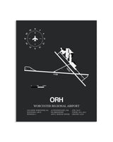 Gray Framed Worcester Regional Airport layout wall art poster