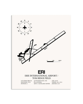 Gray Erie International Airport / Tom Ridge Field framed poster displayed in an airplane hangar