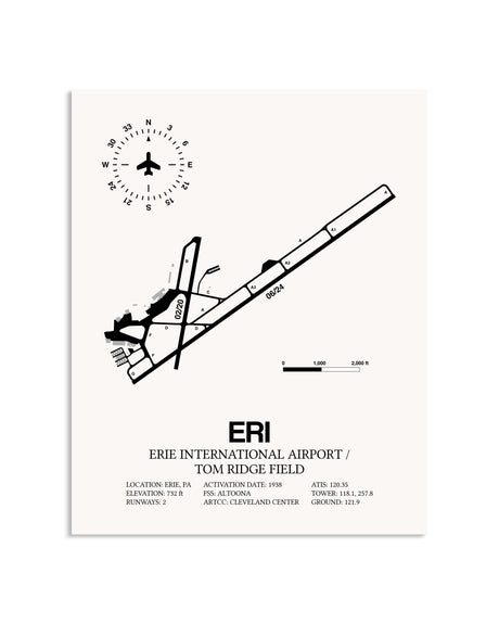 Gray Erie International Airport / Tom Ridge Field framed poster displayed in an airplane hangar