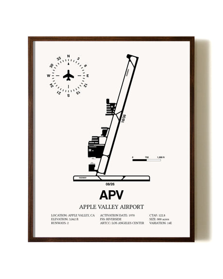 Apple Valley Airport aviation print in walnut frame