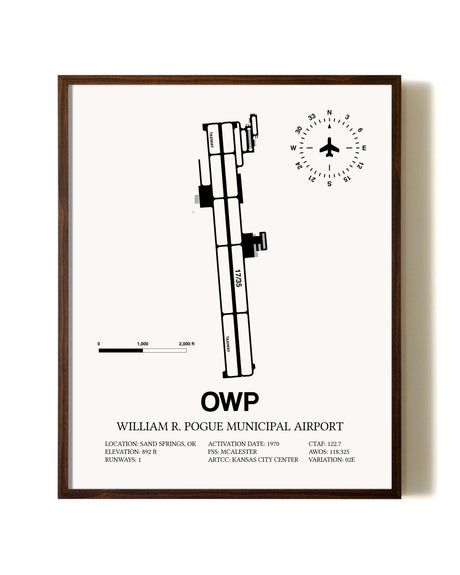 William R. Pogue Municipal Airport aviation print in walnut frame