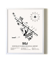 Northeast Florida Regional Airport airport map poster in oak frame