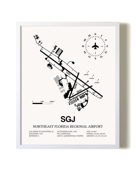 Northeast Florida Regional Airport airport map poster in oak frame