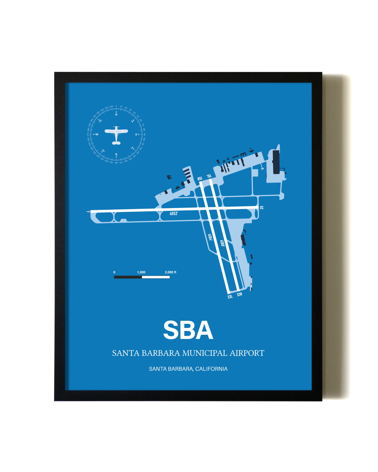 Sky Blue Santa Barbara Municipal Airport aviation wall décor in black wood frame