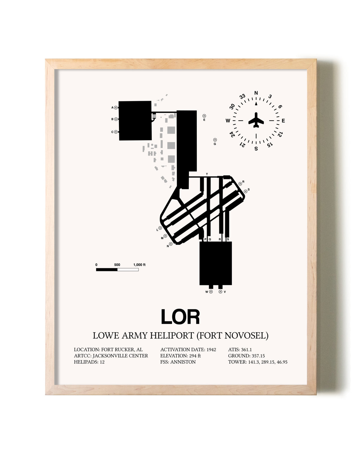 Lowe Army Heliport (Fort Novosel) framed wall art in white frame