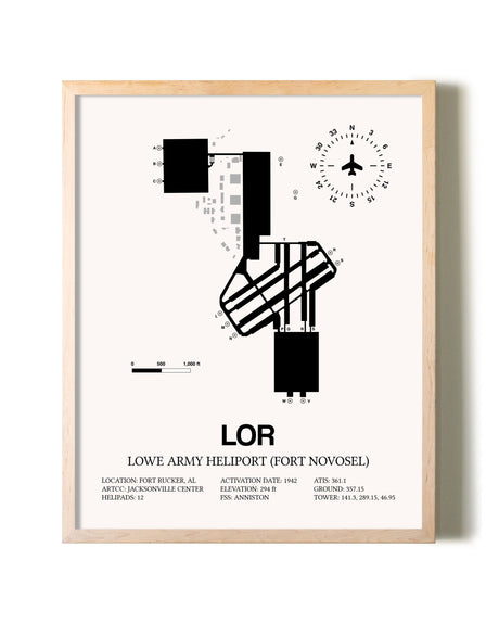 Lowe Army Heliport (Fort Novosel) framed wall art in white frame
