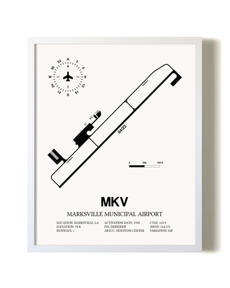 Marksville Municipal Airport airport map poster in oak frame