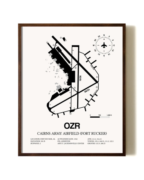 Cairns Army Airfield (Fort Rucker) aviation print in walnut frame
