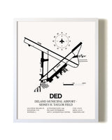 Deland Municipal Airport-Sidney H Taylor Field airport map poster in oak frame