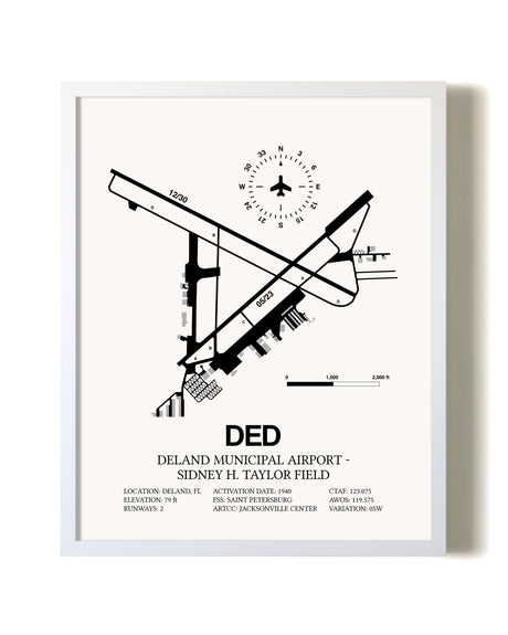 Deland Municipal Airport-Sidney H Taylor Field airport map poster in oak frame