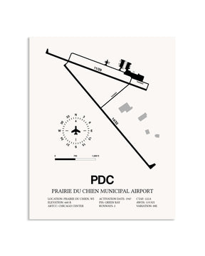Gray Prairie Du Chien Municipal Airport framed poster displayed in an airplane hangar