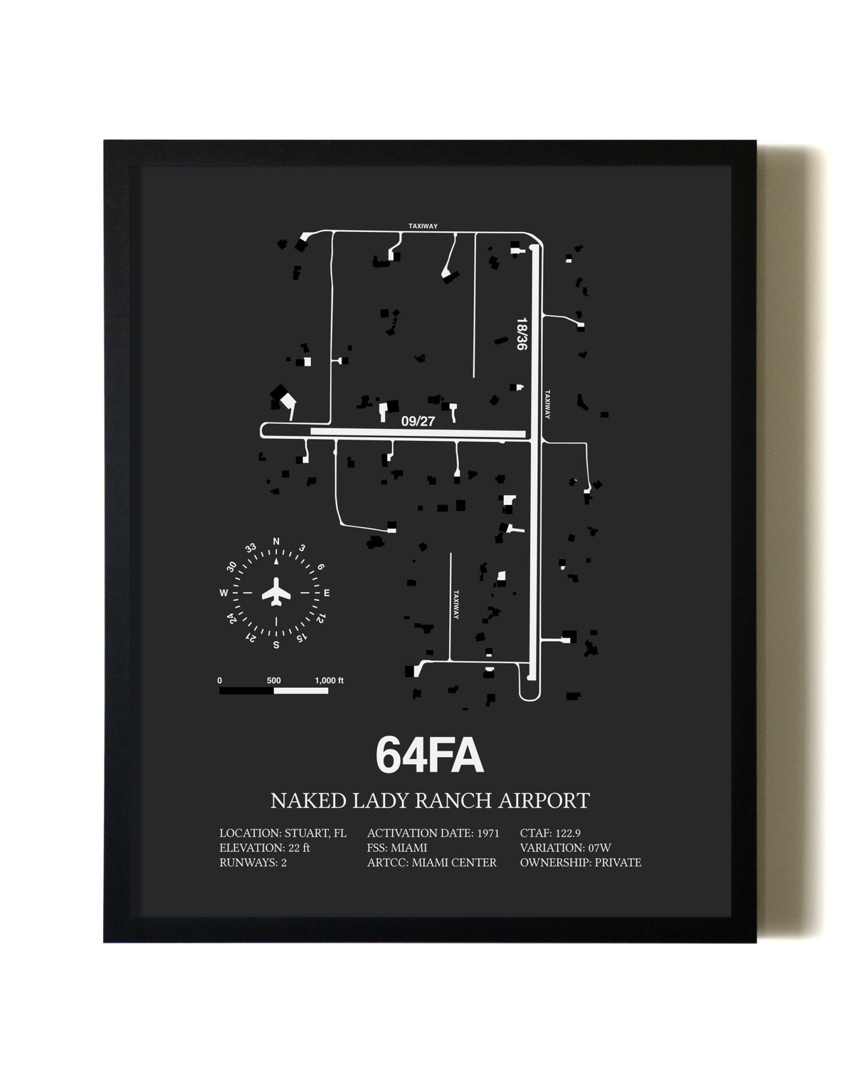 Unframed Naked Lady Ranch Airport map print poster
