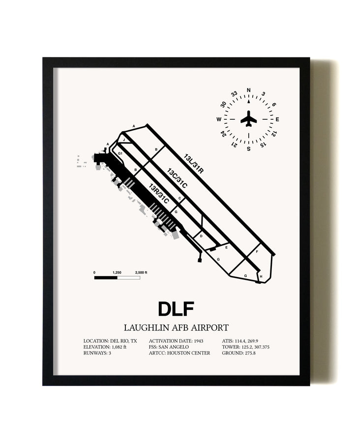 Framed Laughlin AFB Airport wall art poster in black frame