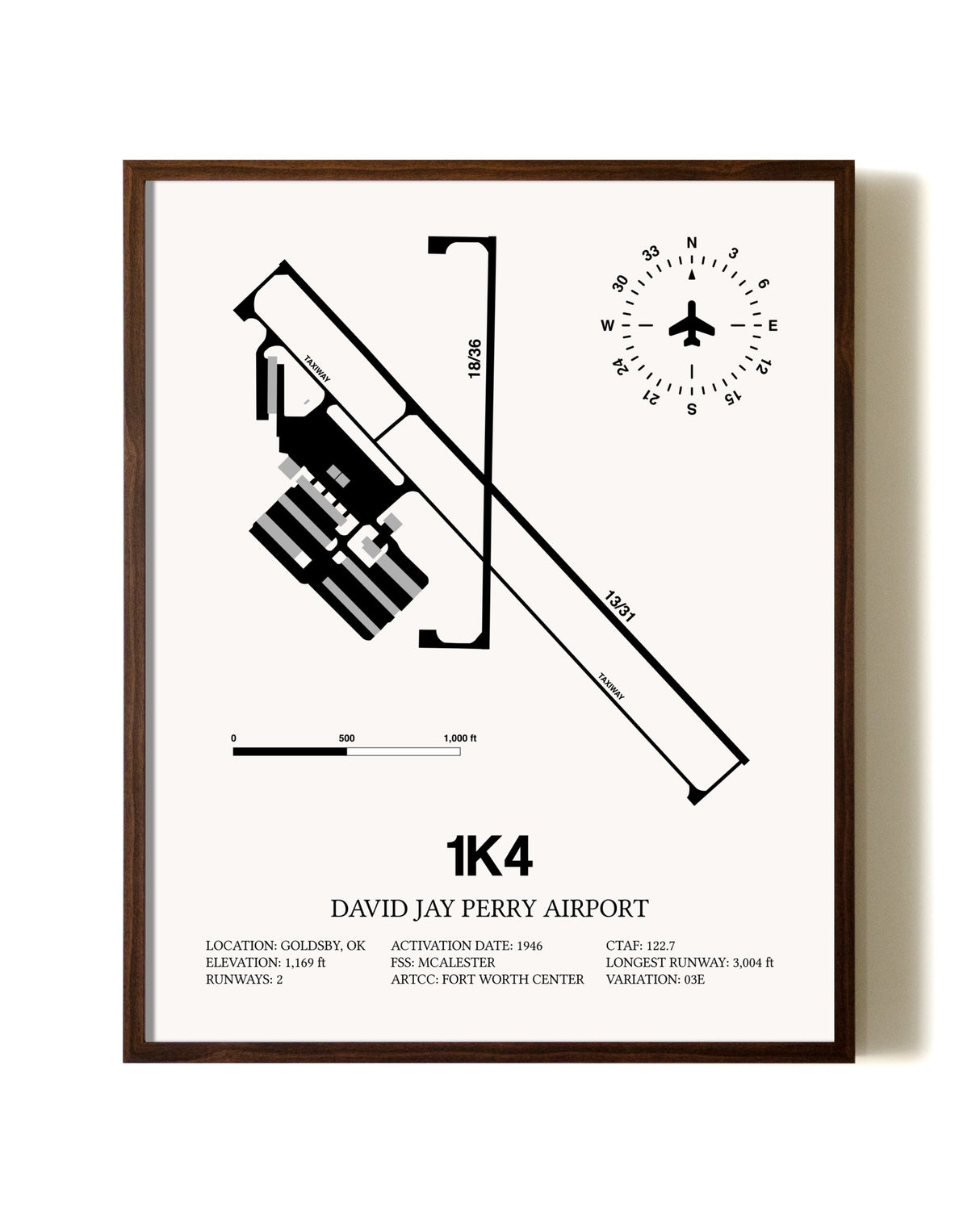 David Jay Perry Airport aviation print in walnut frame