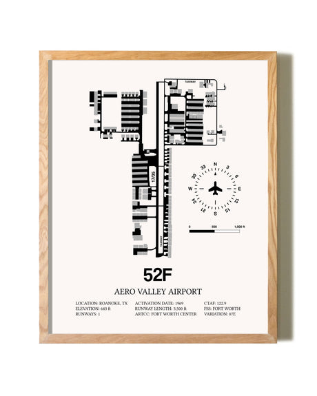 Aero Valley Airport framed print in natural wood frame