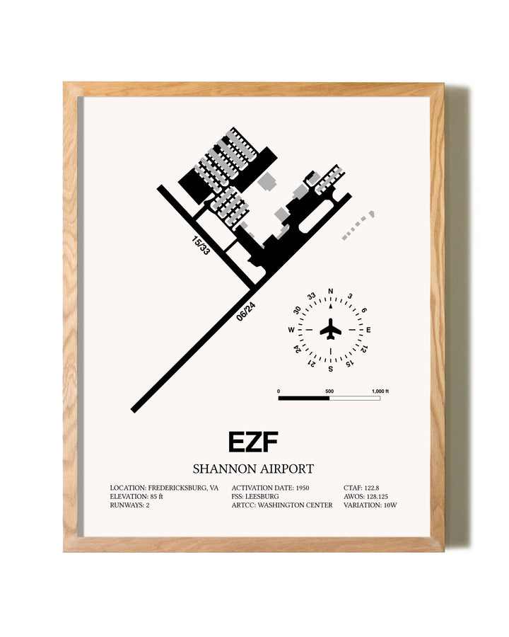 Shannon Airport framed print in natural wood frame