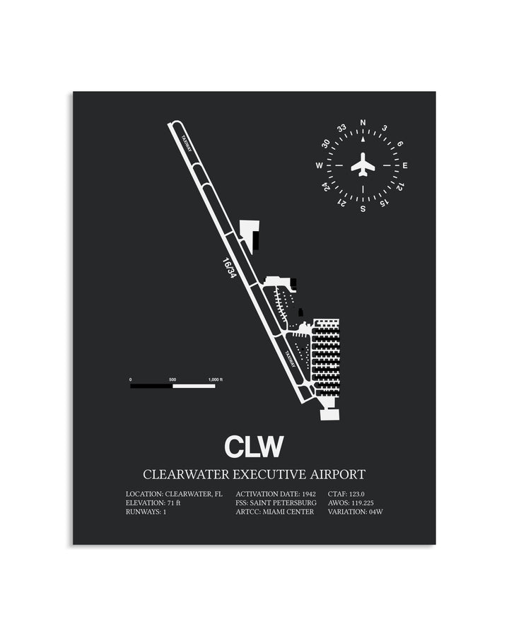 Gray Framed Clearwater Executive Airport layout wall art poster