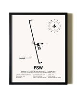 Framed Fort Madison Municipal Airport wall art poster in black frame