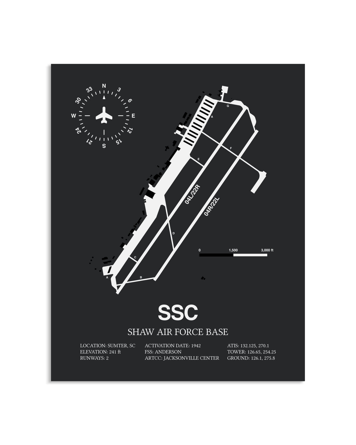 Gray Framed Shaw Air Force Base layout wall art poster