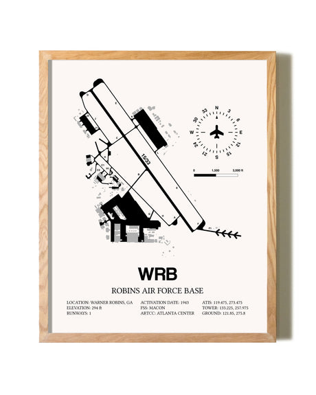 Robins Air Force Base framed print in natural wood frame