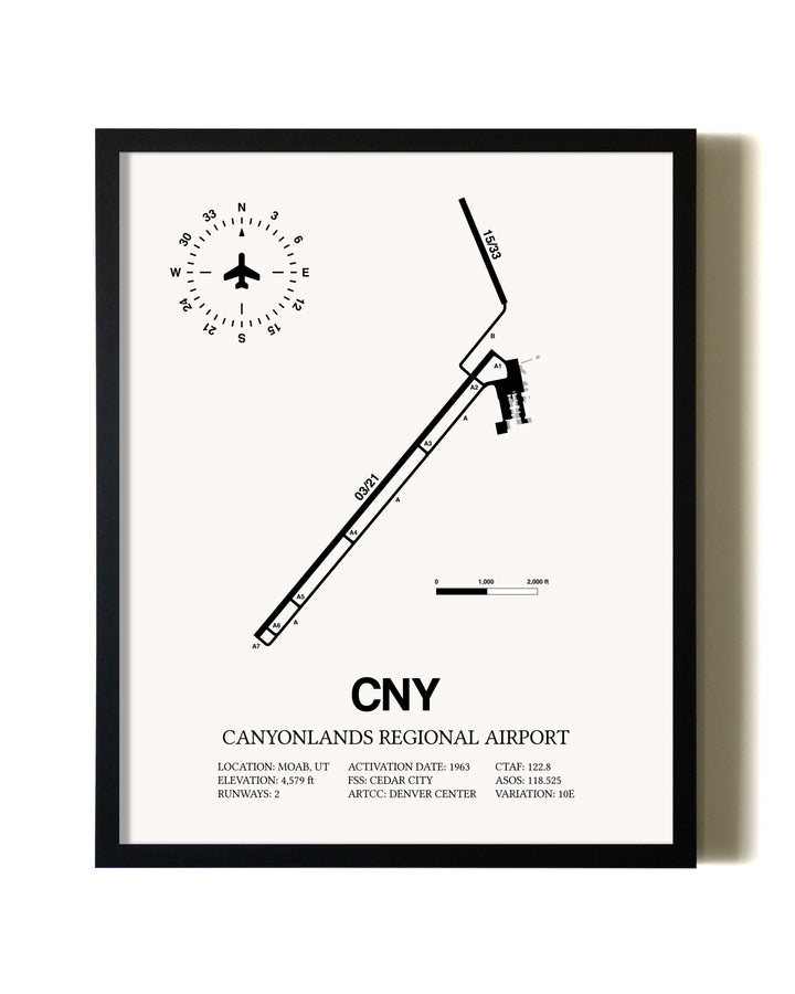 Framed Canyonlands Regional Airport wall art poster in black frame