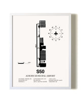 Auburn Municipal Airport airport map poster in oak frame