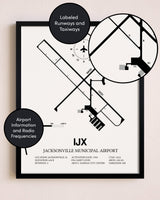 Framed Jacksonville Municipal Airport layout wall art poster