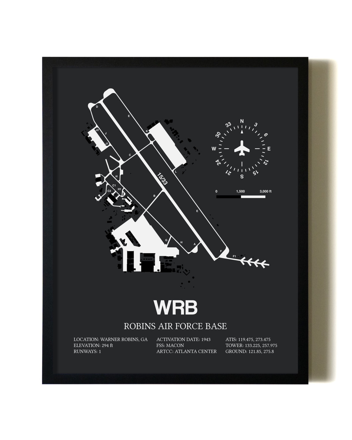 Unframed Robins Air Force Base map print poster