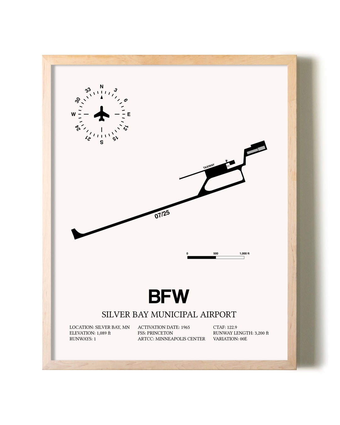 Silver Bay Municipal Airport framed wall art in white frame