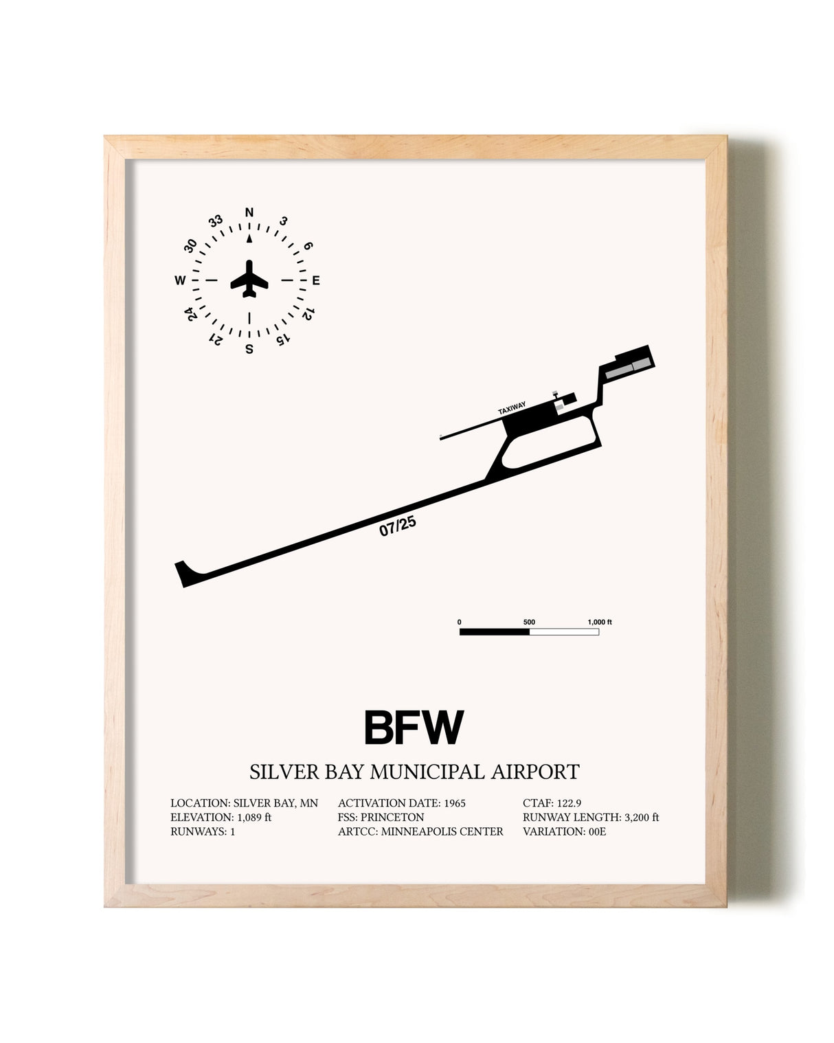 Silver Bay Municipal Airport framed wall art in white frame