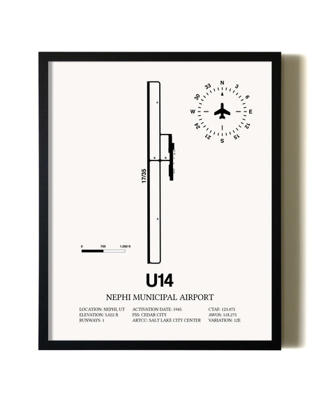 Framed Nephi Municipal Airport wall art poster in black frame
