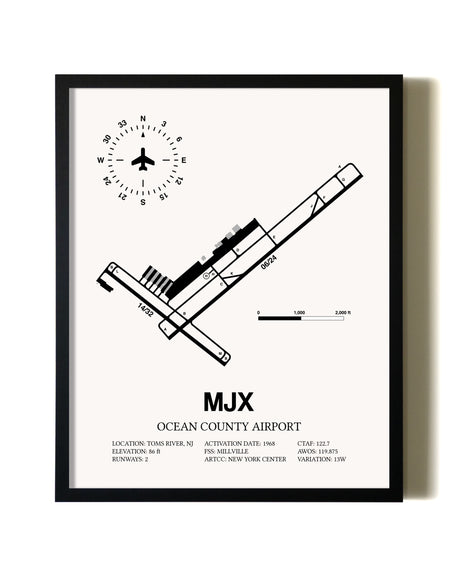 Framed Ocean County Airport wall art poster in black frame