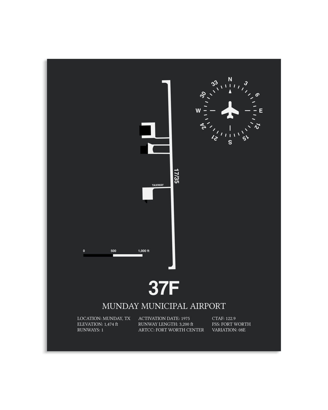 Gray Framed Munday Municipal Airport layout wall art poster