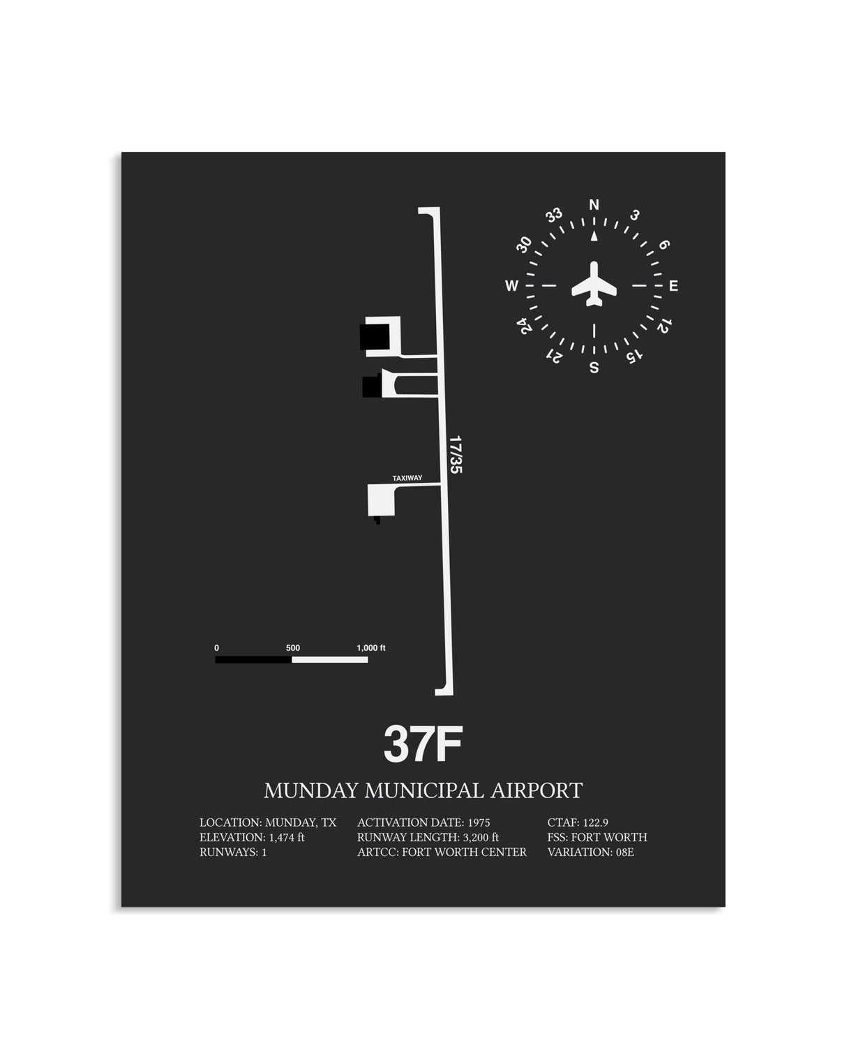 Gray Framed Munday Municipal Airport layout wall art poster