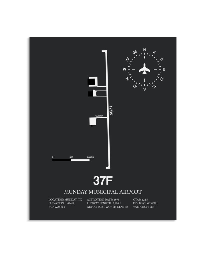 Gray Framed Munday Municipal Airport layout wall art poster
